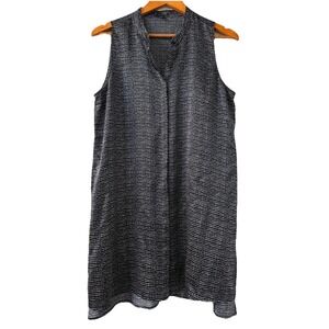 Eileen Fisher Sleeveless Button Up Top M 100% Silk Longline Mandarin Collar